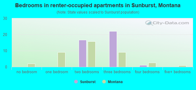 Bedrooms in renter-occupied apartments in Sunburst, Montana