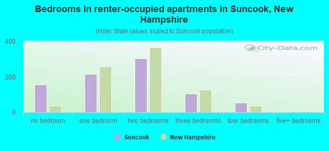 Bedrooms in renter-occupied apartments in Suncook, New Hampshire