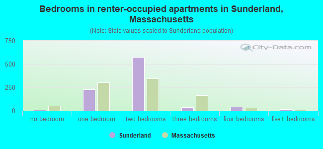 Bedrooms in renter-occupied apartments in Sunderland, Massachusetts