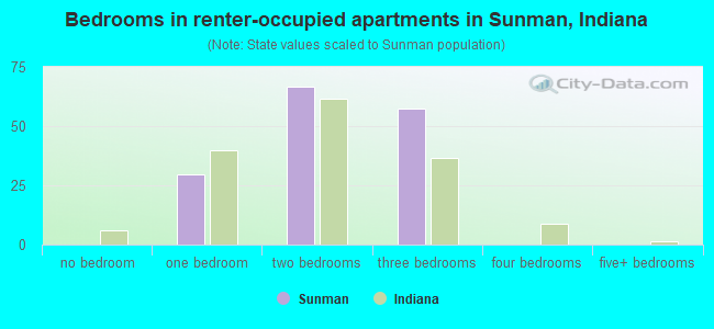 Bedrooms in renter-occupied apartments in Sunman, Indiana