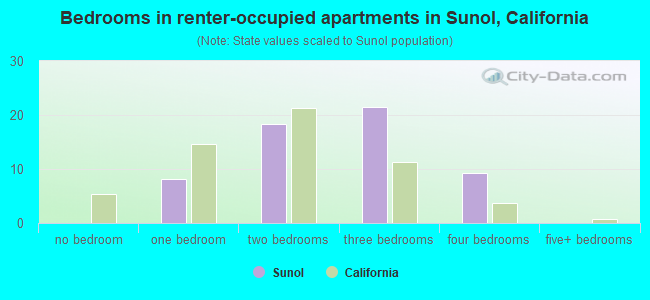 Bedrooms in renter-occupied apartments in Sunol, California