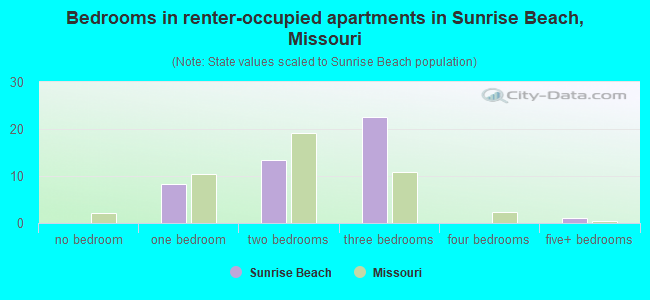 Bedrooms in renter-occupied apartments in Sunrise Beach, Missouri