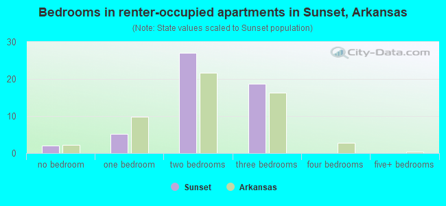 Bedrooms in renter-occupied apartments in Sunset, Arkansas