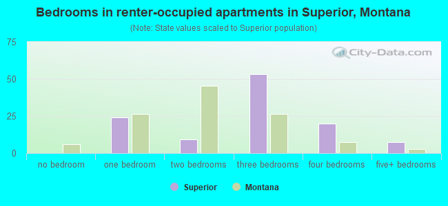 Bedrooms in renter-occupied apartments in Superior, Montana