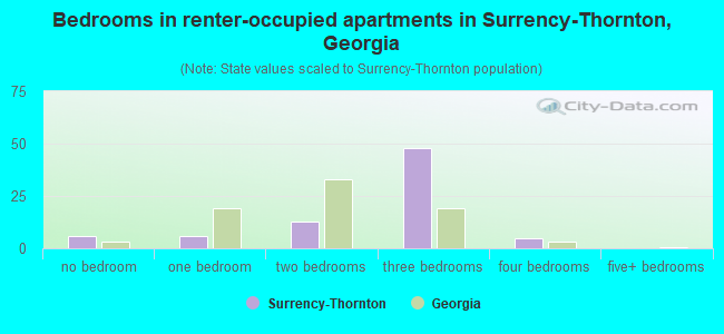 Bedrooms in renter-occupied apartments in Surrency-Thornton, Georgia