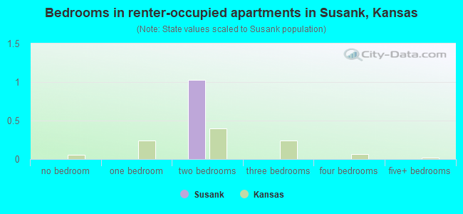 Bedrooms in renter-occupied apartments in Susank, Kansas