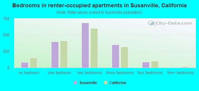 Bedrooms in renter-occupied apartments in Susanville, California