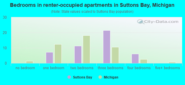 Bedrooms in renter-occupied apartments in Suttons Bay, Michigan