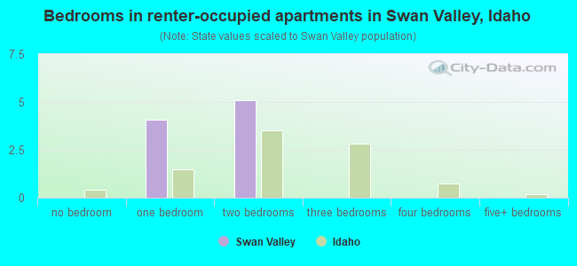 Bedrooms in renter-occupied apartments in Swan Valley, Idaho