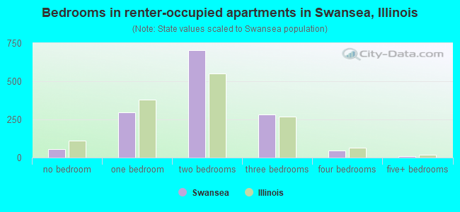 Bedrooms in renter-occupied apartments in Swansea, Illinois