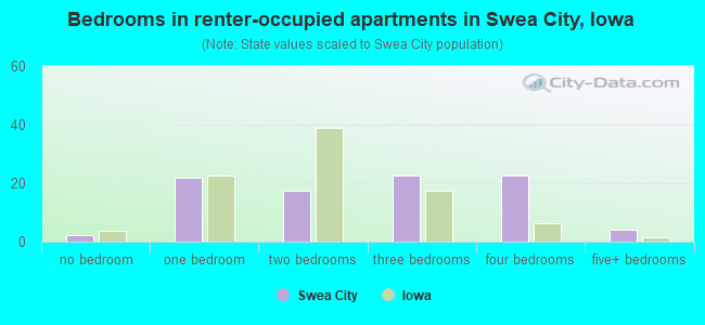 Bedrooms in renter-occupied apartments in Swea City, Iowa