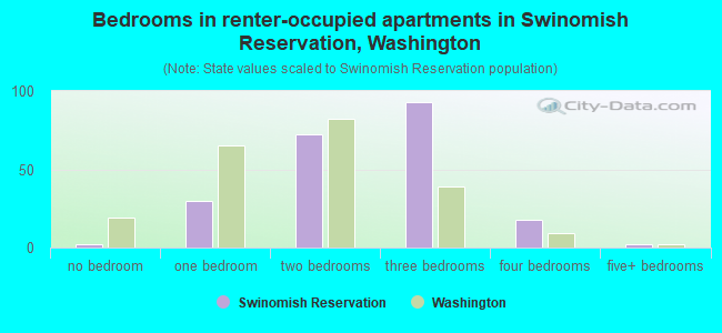 Bedrooms in renter-occupied apartments in Swinomish Reservation, Washington