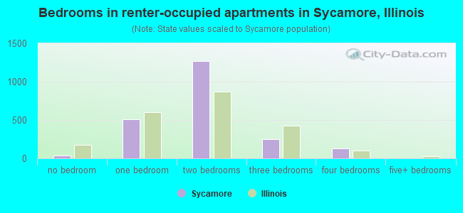 Bedrooms in renter-occupied apartments in Sycamore, Illinois