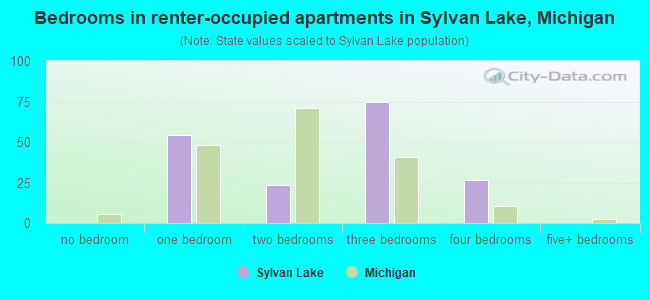 Bedrooms in renter-occupied apartments in Sylvan Lake, Michigan