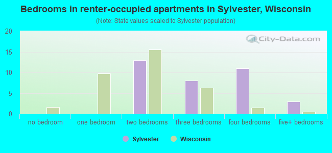 Bedrooms in renter-occupied apartments in Sylvester, Wisconsin