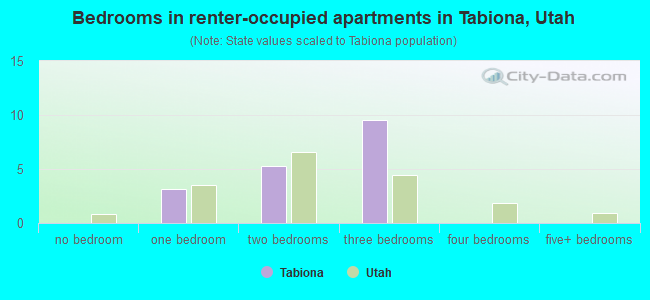 Bedrooms in renter-occupied apartments in Tabiona, Utah