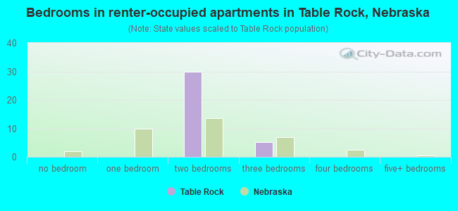 Bedrooms in renter-occupied apartments in Table Rock, Nebraska
