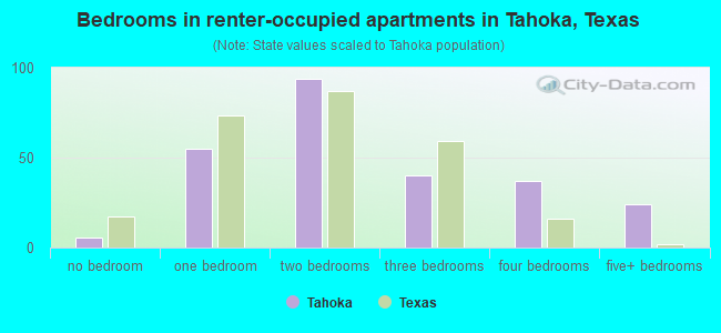 Bedrooms in renter-occupied apartments in Tahoka, Texas