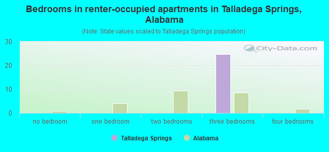 Bedrooms in renter-occupied apartments in Talladega Springs, Alabama