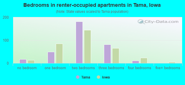 Bedrooms in renter-occupied apartments in Tama, Iowa