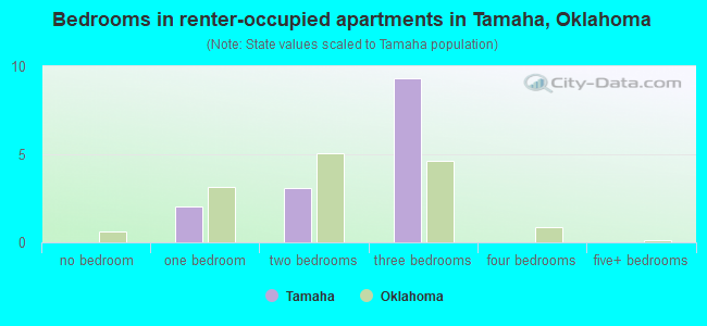 Bedrooms in renter-occupied apartments in Tamaha, Oklahoma