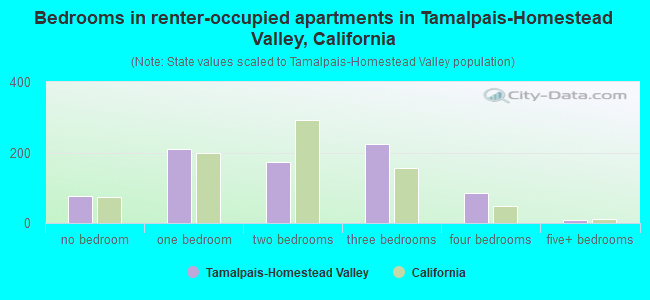 Bedrooms in renter-occupied apartments in Tamalpais-Homestead Valley, California