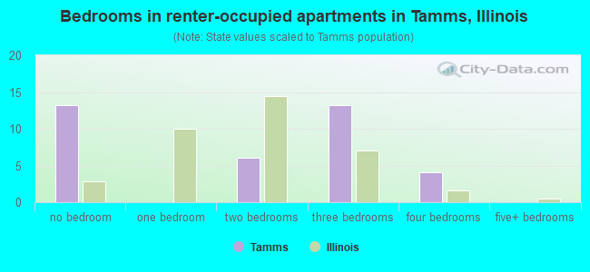 Bedrooms in renter-occupied apartments in Tamms, Illinois