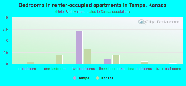 Bedrooms in renter-occupied apartments in Tampa, Kansas