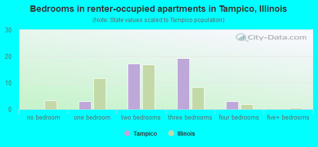 Bedrooms in renter-occupied apartments in Tampico, Illinois