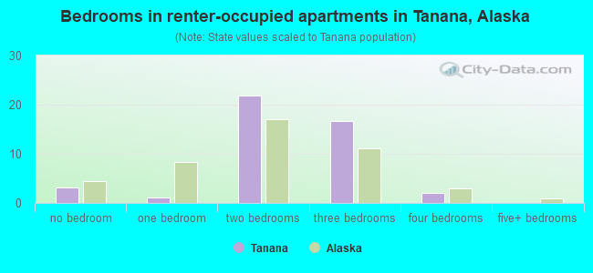 Bedrooms in renter-occupied apartments in Tanana, Alaska