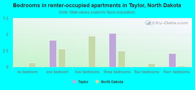 Bedrooms in renter-occupied apartments in Taylor, North Dakota
