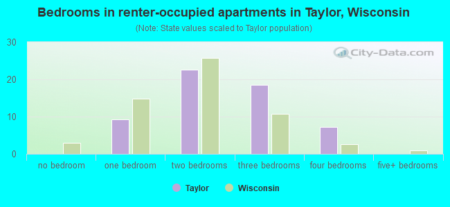 Bedrooms in renter-occupied apartments in Taylor, Wisconsin