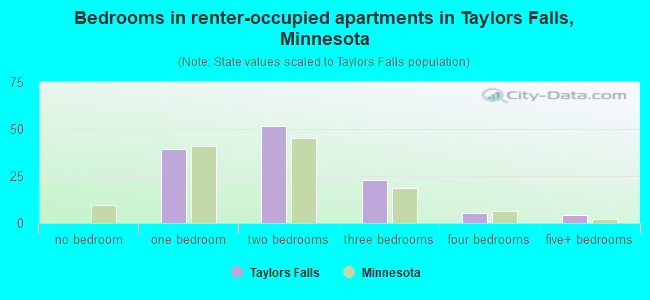 Bedrooms in renter-occupied apartments in Taylors Falls, Minnesota