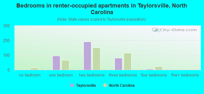 Bedrooms in renter-occupied apartments in Taylorsville, North Carolina