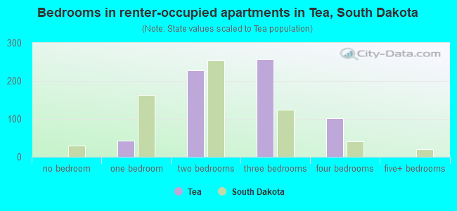 Bedrooms in renter-occupied apartments in Tea, South Dakota