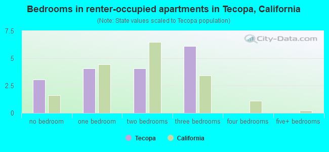 Bedrooms in renter-occupied apartments in Tecopa, California