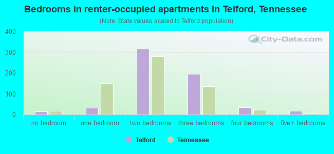 Bedrooms in renter-occupied apartments in Telford, Tennessee