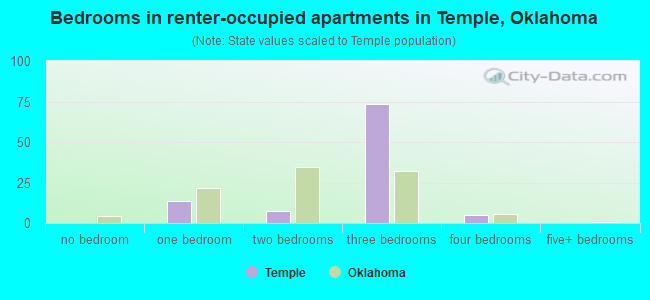 Bedrooms in renter-occupied apartments in Temple, Oklahoma