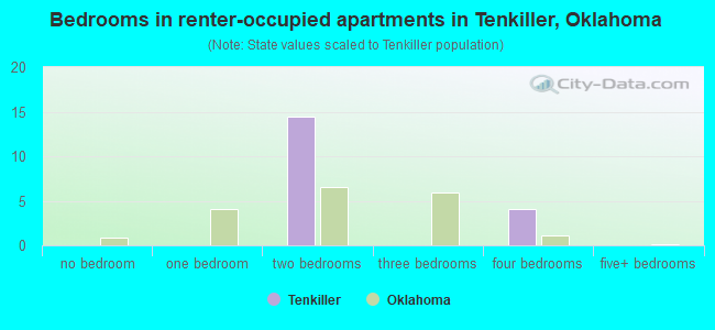 Bedrooms in renter-occupied apartments in Tenkiller, Oklahoma