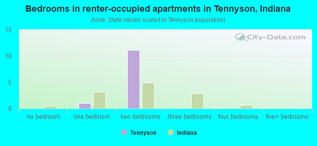 Bedrooms in renter-occupied apartments in Tennyson, Indiana