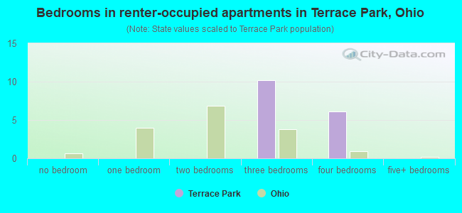 Bedrooms in renter-occupied apartments in Terrace Park, Ohio