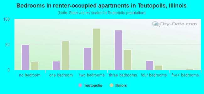 Bedrooms in renter-occupied apartments in Teutopolis, Illinois
