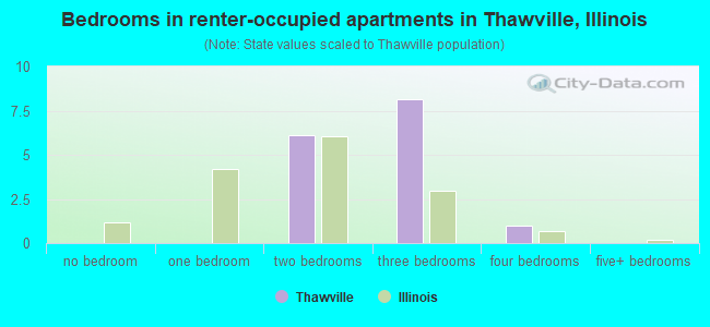 Bedrooms in renter-occupied apartments in Thawville, Illinois