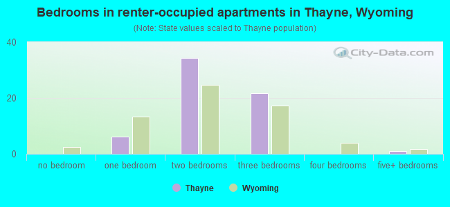 Bedrooms in renter-occupied apartments in Thayne, Wyoming