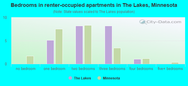 Bedrooms in renter-occupied apartments in The Lakes, Minnesota
