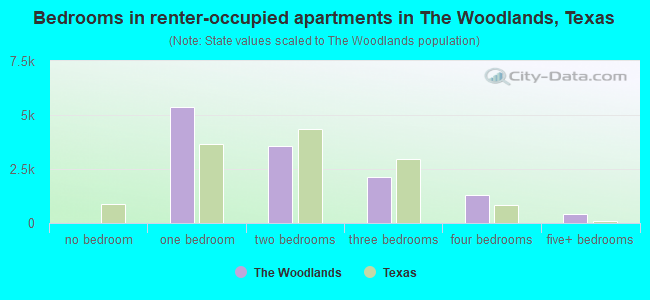 Bedrooms in renter-occupied apartments in The Woodlands, Texas