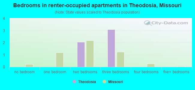 Bedrooms in renter-occupied apartments in Theodosia, Missouri