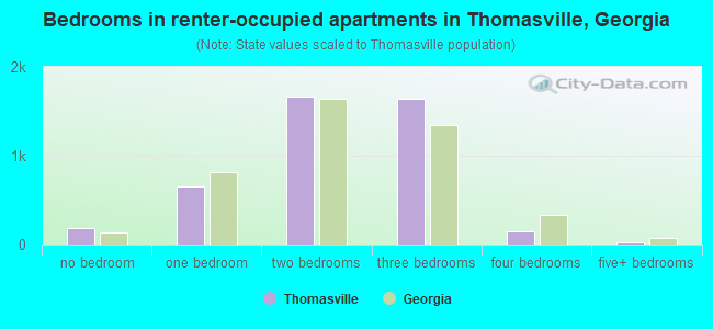 Bedrooms in renter-occupied apartments in Thomasville, Georgia