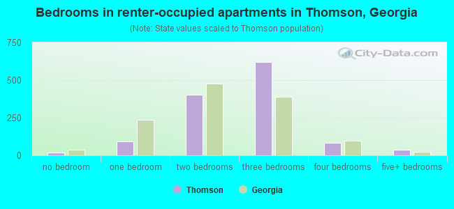 Bedrooms in renter-occupied apartments in Thomson, Georgia