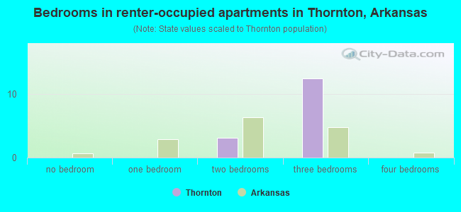 Bedrooms in renter-occupied apartments in Thornton, Arkansas